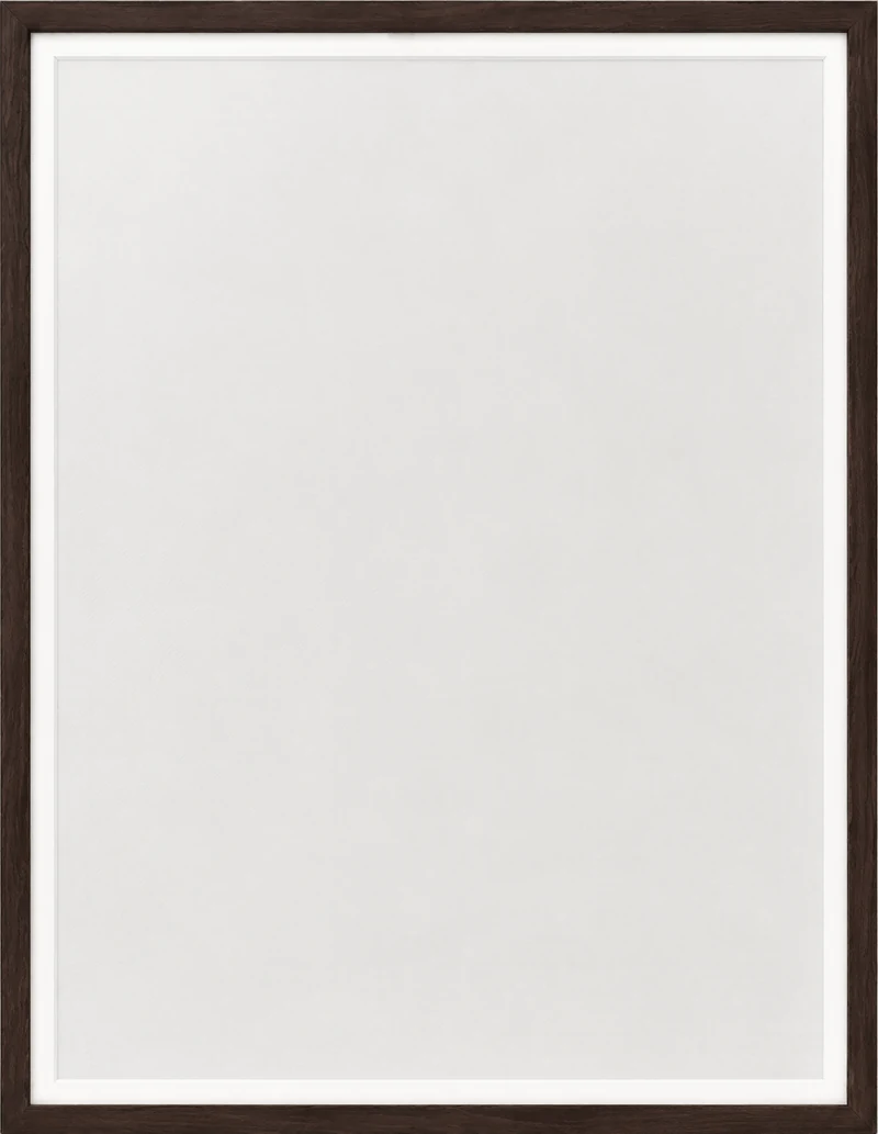 A Ginko frame in dark walnut, hung on a plain wall.