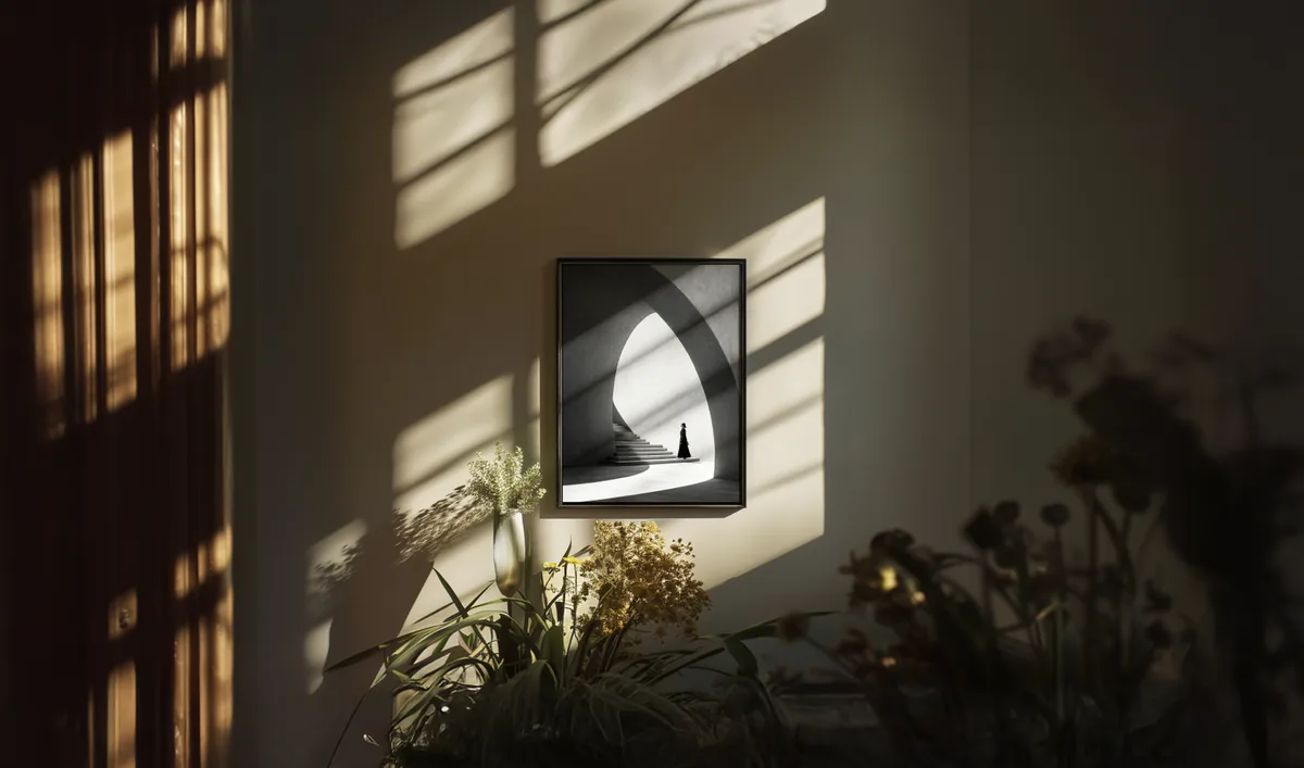 The Ginko Horizon, a 700 by 900 mm ePaper display in a solid wood frame.